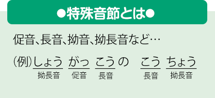 特殊音節とは：促音、長音、拗音、拗長音など…