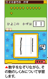 数字をなぞりながら、その数のしくみについて学習します。
