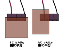 横に半分　縦に半分